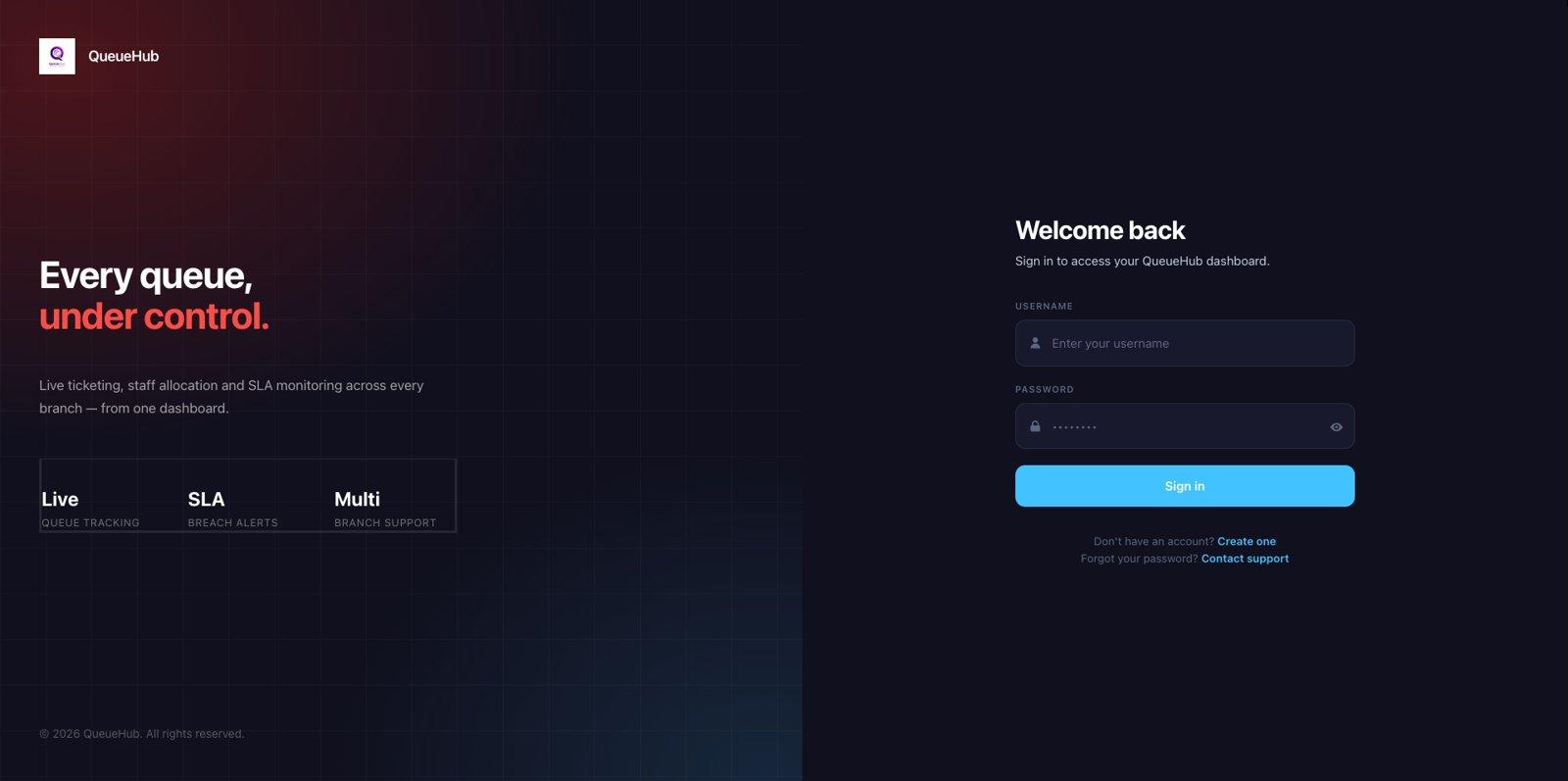Screenshot of QueueHub
